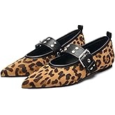 LUMUTA Studs Buckle Strap Ballet Flats Shoes for Women Pointed Toe Ballerina Shoes Mary Jane Flats Comfortable Casual Date Work Driving Dress Shoes