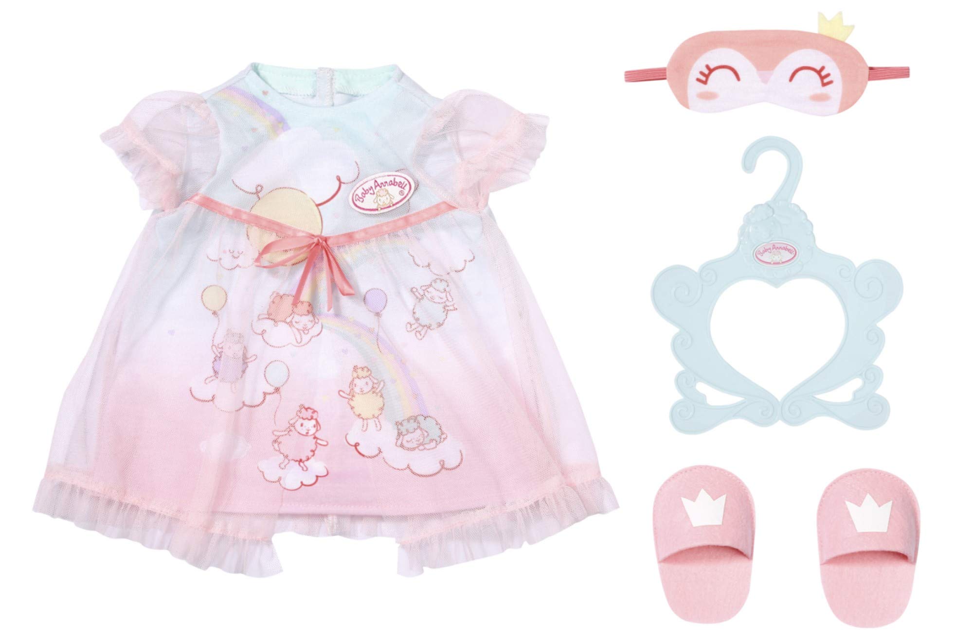 Baby Annabell Sweet Dreams Gown - Clothing for 43cm Dolls - For Children Ages 3 Years and Up - Easy for Small Hands - Includes Night Dress, Slippers, Sleeping Mask and Hanger