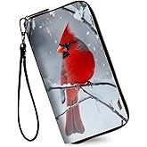 RAUEDWDJS Women's Wallets,Credit Card Holder Money Leather Long Wallet with Wristlet,Large Capacity with Zip-Around Phone Purse for Women Ladies Girls,Red Cardinal Bird
