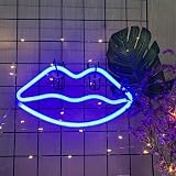 ENUOLI LED Lips Neon Light Sign Blue Battery/USB Operated 27.5x14cm Wall Decor view 3