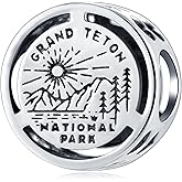 Grand Teton National Park Round Charms for Pandora Travel Landmark Bracelet, 925 Sterling Silver Wyoming Beads, Gift for Hikers/American Souvenir Anniversary