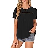 Vrtige Women's Crewneck Lace Crochet Shirt Eyelet Short Sleeve Casual Blouse Shirt Top