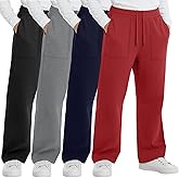 YooAurvox 4 Pack Boy's Straight Leg Sweatpants Elastic Waist Pants Open Bottom Joggers with Pockets and Drawstring 6-16 Years