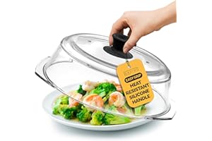 Bezrat Microwave Tall Glass Plate Cover | Splatter Guard Lid with Easy Grip Silicone Handle Knob | 100% Food Grade | BPA Free and Dishwasher Safe | 10 Inch (Black-)