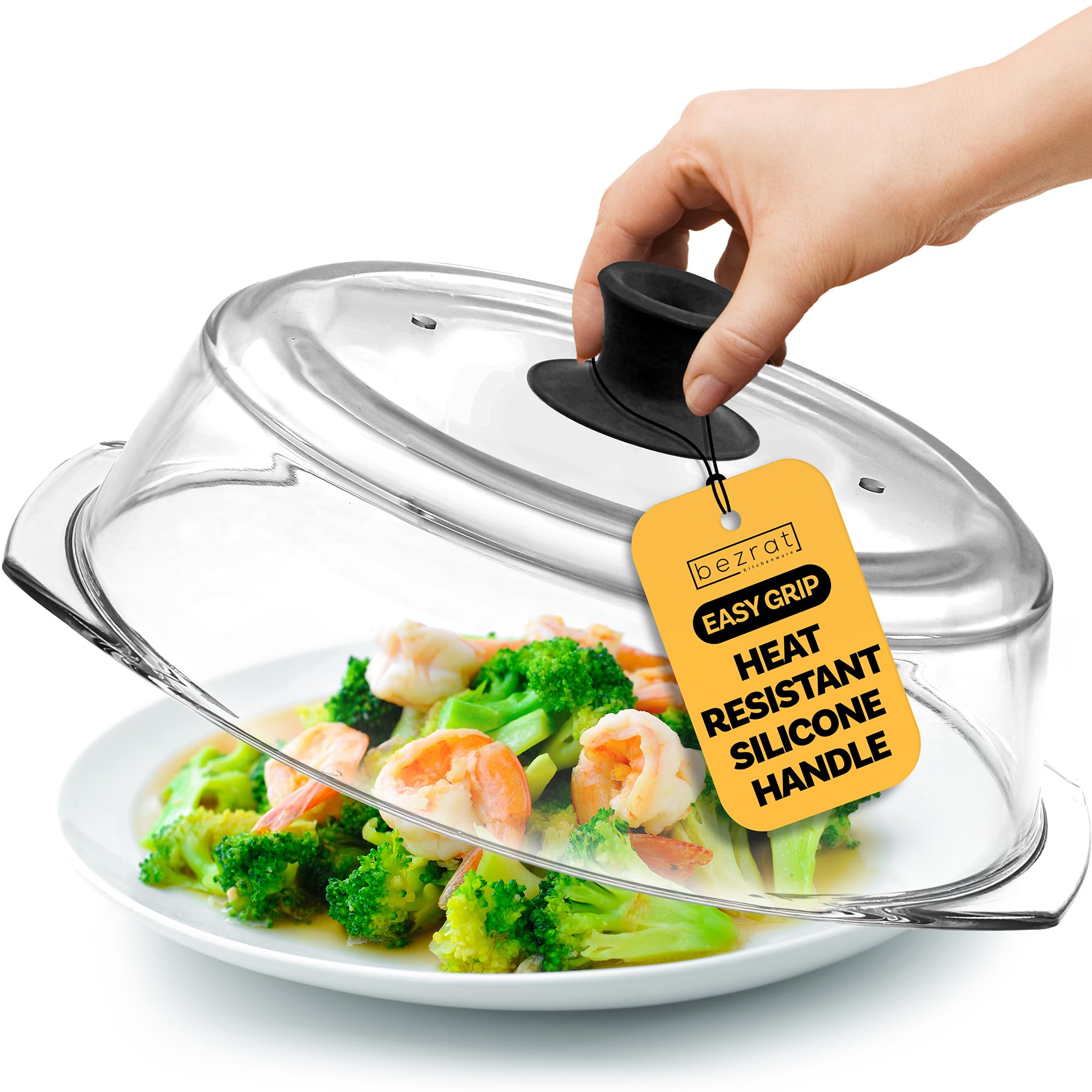 Photo 1 of Bezrat Microwave Tall Glass Plate Cover | Splatter Guard Lid with Easy Grip Silicone Handle Knob | 100% Food Grade | BPA Free and Dishwasher Safe | 10 Inch (Black-)