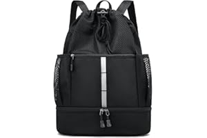 PinCute Drawstring Gym Bag for Men/Women - Mesh Beach Swim Bags Sports Backpack with Wet Pocket&Shoe Compartment, Lightweight