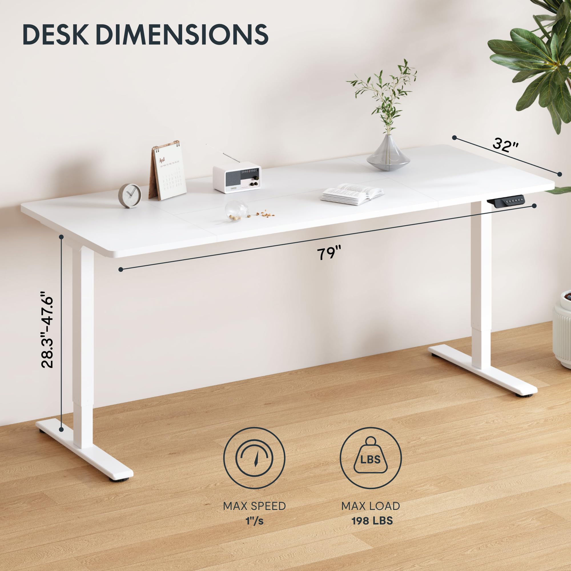 FLEXISPOT 79 x 32 Inch Dual Motor Standing Desk, Computer Desk with Memory Controller, Home Office Desk with Splice Board (White Frame + 79