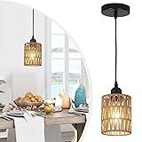 LAMSU 1-Light Rattan Pendant Lights, Boho Farmhouse