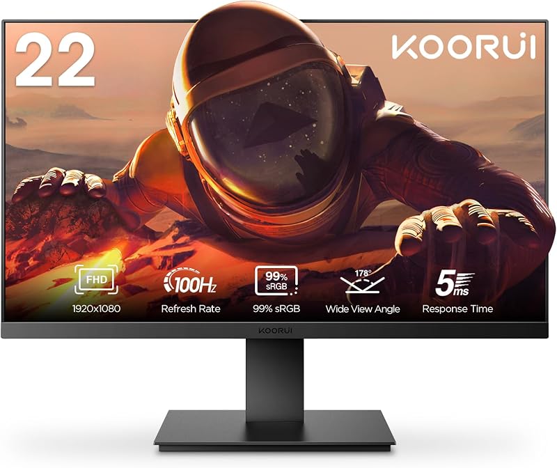 KOORUI 22 Inch FHD 1080p 100Hz Business Computer Monitor Eye Care HDMI VGA