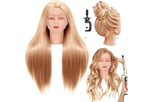 Cosmetology Mannequin Head with Synthetic Hair and Adjustable Stand 26-28″ Blonde for Braiding Hair Styling Training Hairart Hairdressing Salon Display (Blonde 2)