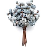 Floroom Ranunculus Artificial Flowers 18 Pcs Dusty Blue Faux Silk Mini Ranunculus Bulk Fake Wedding Filler Flowers for DIY Bouquets, Centerpieces, Bridal Shower Decorations & Arrangements