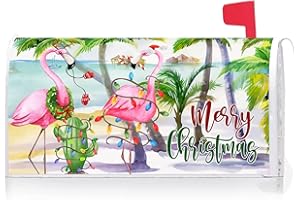 Texupday Merry Christmas Hawaii Beach Flamingo Decoration Mailbox Cover with Magnetic Strip Winter Holiday Mailbox Wraps Post Letter Box Cover Standard Size 21" X 18" for Garden Outdoor Yard Decor