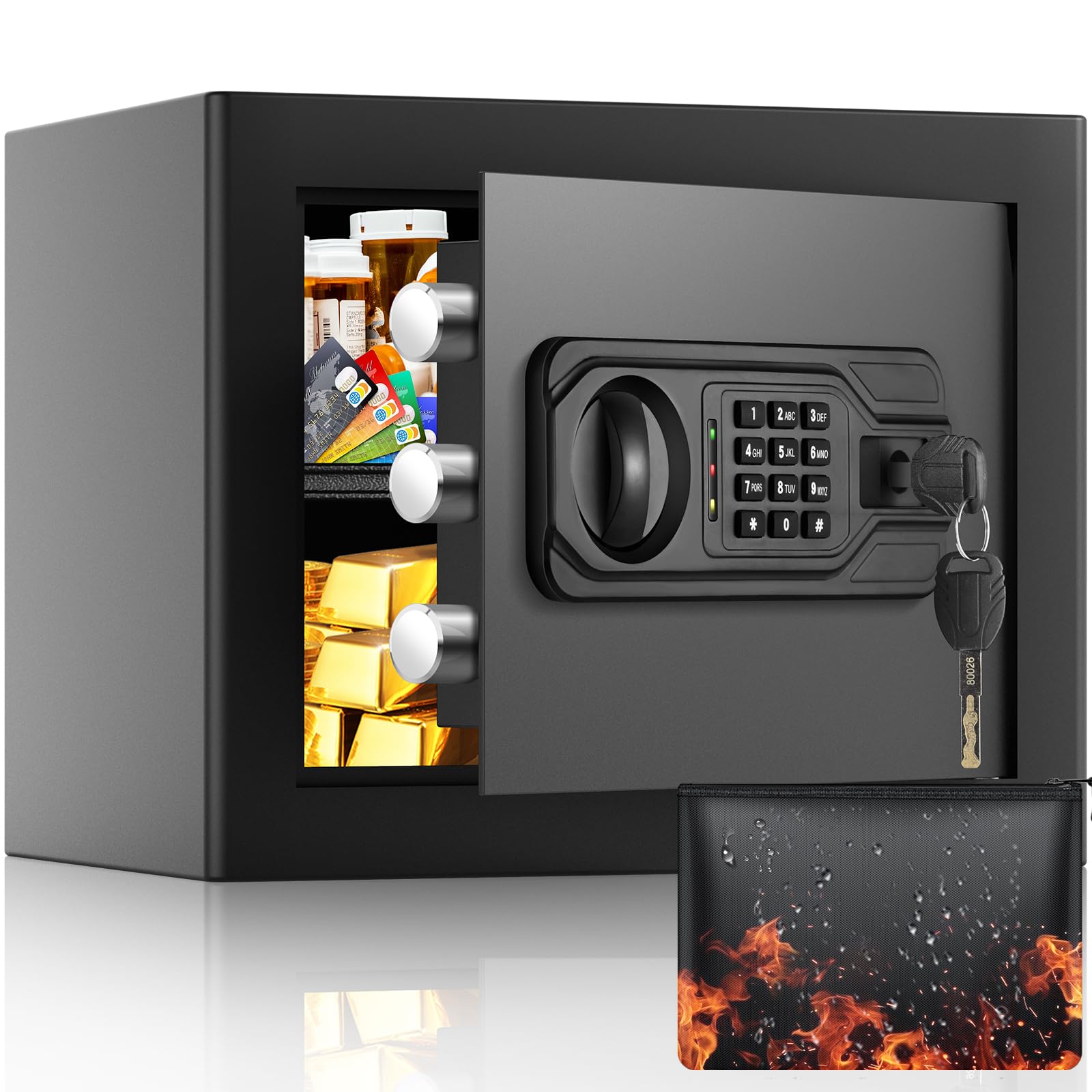 Photo 1 of 1.2 Cu Ft Home Safe Fireproof Waterproof, Small Fireproof Safe with Keypad and Removable Shelf, Digital Home Security Safety Box for Money Firearm Medicines Valuables