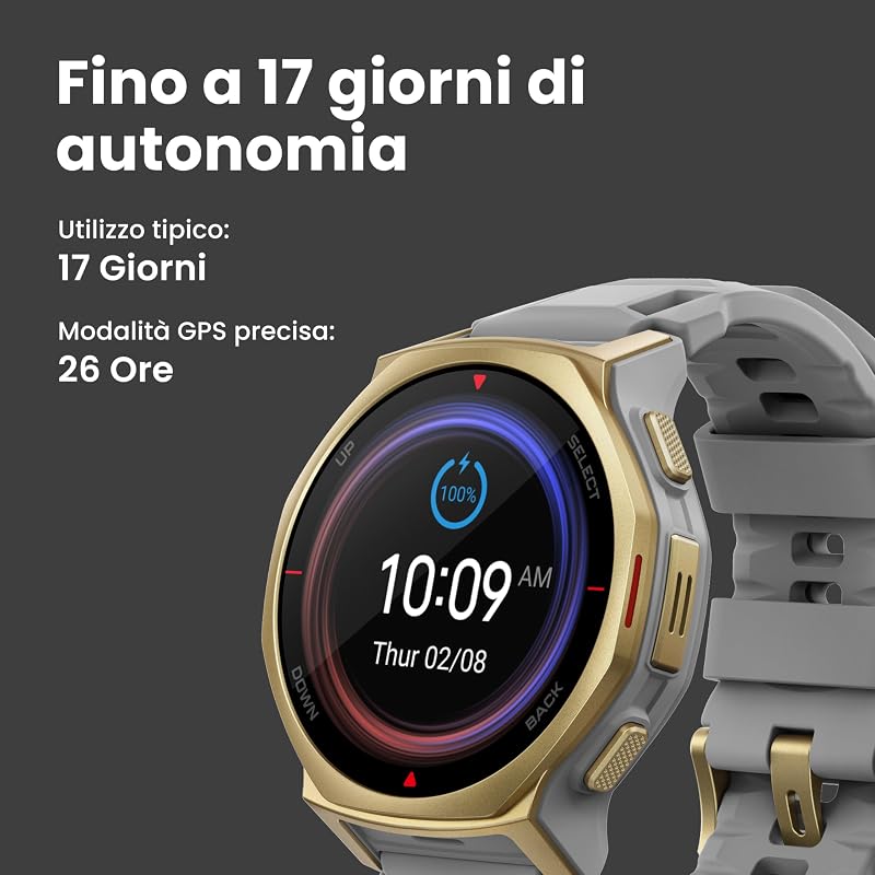 T-Rex 3 Pro Smartwatch Outdoor 44 mm Display AMOLED in zaffiro, torcia integrata, ghiera in titanio, GPS Dual-Band, mappe offline, fino a 17 giorni di autonomia, 10 ATM, 180+ modalità sportive