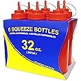 New Star Foodservice 533746 Squeeze Bottles, Plastic, Wide Mouth, 32 oz, Red, Pack of 6