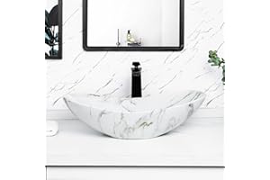 Tysun Oval Vessel Sink - 24" x 14" Boat Shape Bathroom Vessel Sink Modern Above Counter White Porcelain Ceramic Bathroom Vanity Vessel Sink Bowl Art Basin with Pop-Up Drain