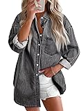 Astylish Women Western Denim Shacket V Neck Button