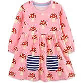 FreeLu Girls Cartoon Casual Dress Toddler Jersey Cotton Party Dresses Applique Embroidery Longsleeve T-Shirt Clothes