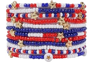 BOOKAY 4th of July Bracelets for Women Girls America Flag Bracelets USA Red White and Blue Patriotic Stretchy Stackable Beaded Heishi Bracelet Gifts Independence Day Jewelry
