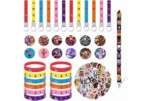 GENERIC Party Supplies for Five Nights at Freddy, 12pcs Button Pins 12pcs Barcelets 12pcs Keyrings, 1 Neck Strap Lanyard, 50 Stickers