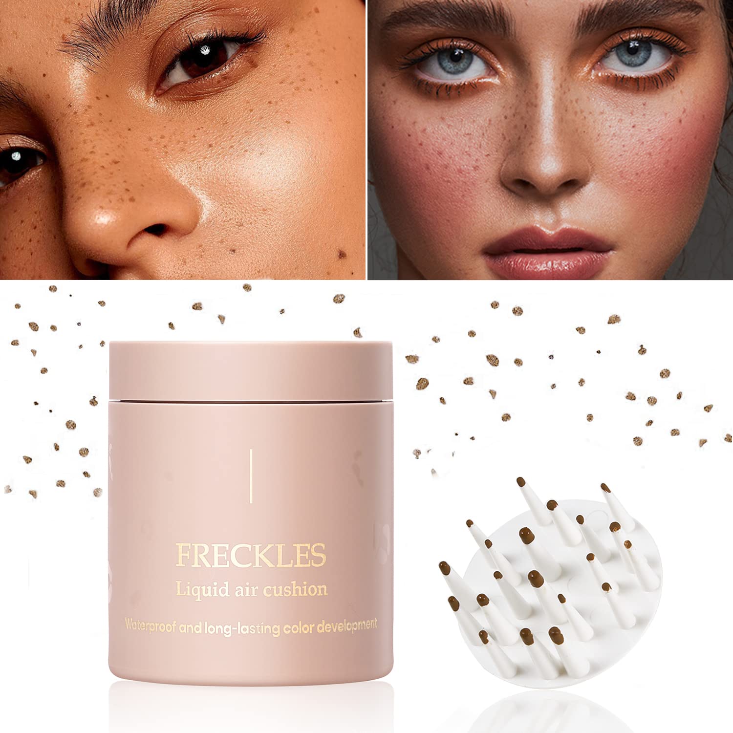 Erinde Upgrade Liquid Freckle Pen, Fake Freckles Stamp Air Cushion, Long Lasting Waterproof Quick Dry Lifelike Magic Freckles Stamp Marker for Natural Sunkissed Makeup, 01 Saddle Brown