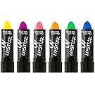 UV Glow Blacklight Lipstick - 6 Color Variety Pack, 3.7g - Day or Night Stage, Clubbing or Costume Makeup by Splashes & Spills