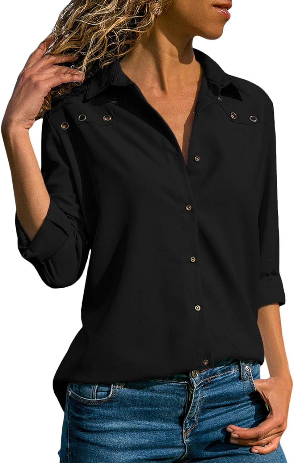 Damen Bluse Langarm Aus Satin - Elegant Mit V-Ausschnitt Für Business & Fest