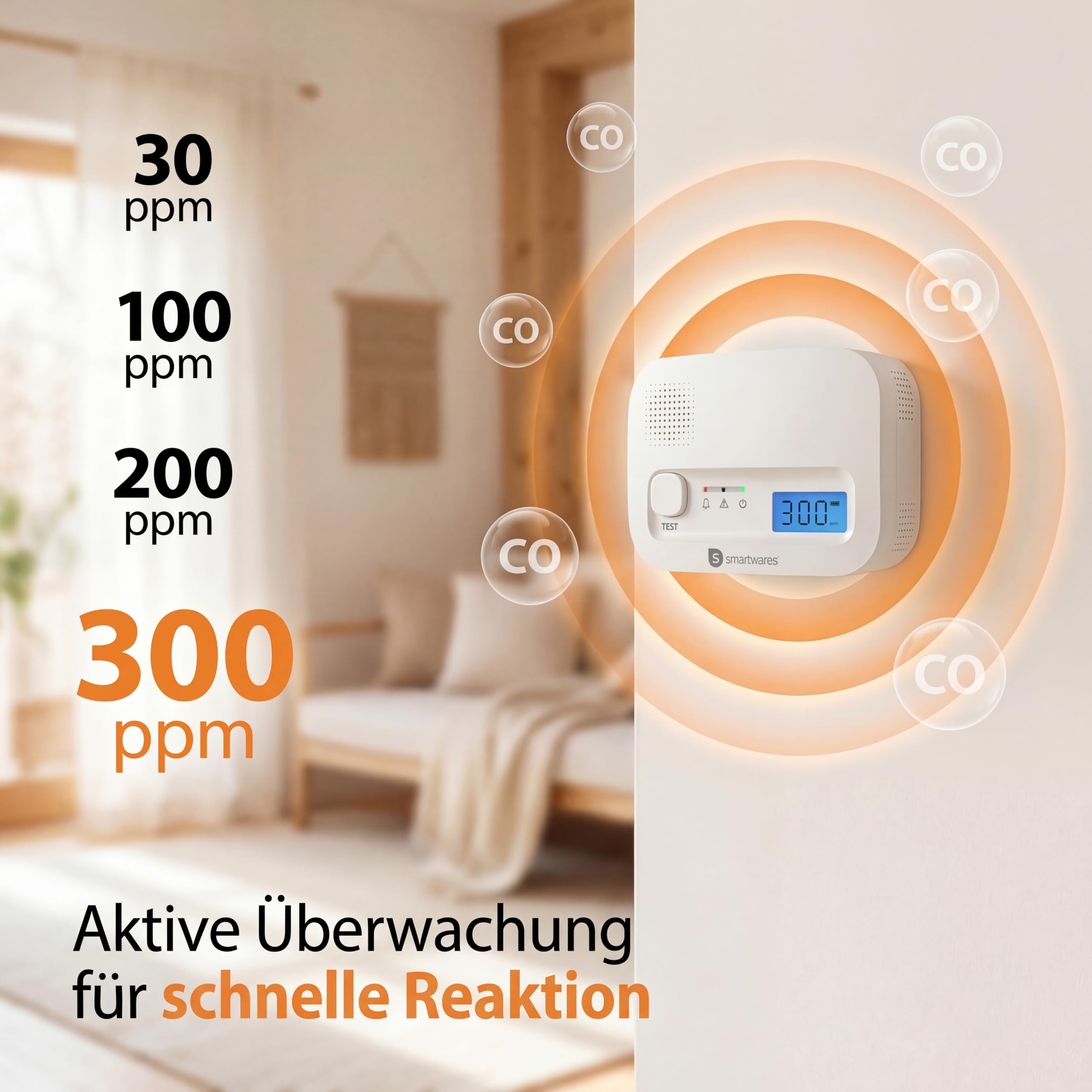 Smartwares Kohlenmonoxid melder, 10 Jahre Sensor, 1.5 Testsieger Wertung, mit Display und Testknopf - FGA-13041 8
