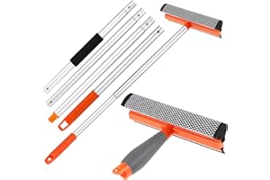 Wlich Window Squeegee for Home, 2 in 1 Window Cleaning Car Squeegee Windshield Cleaning Sponge and Silicone Squeegee,Window Cleaner Tool with Extension Pole for Shower, Car, Mirror, Glass Cleaning