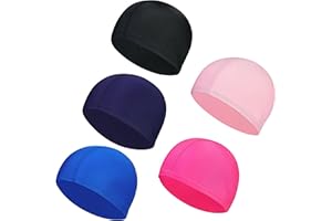 Swimming Cap,5 Pack Nylon Spandex Fabric Comfortable and Not Tight Bathing Swim Cap,for Adult Men Women and Kids,Pure Color
