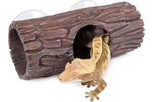 REPTI ZOO REPTIZOO Reptile Hide Cave Resin Hollow Tree Trunk Hideout Hermit Crab Climbing Toys Reptile Shelter Sleeping Cave for Arboreal Reptiles, Hermit Crabs, Leopard Gecko, Lizard Terrarium Decor
