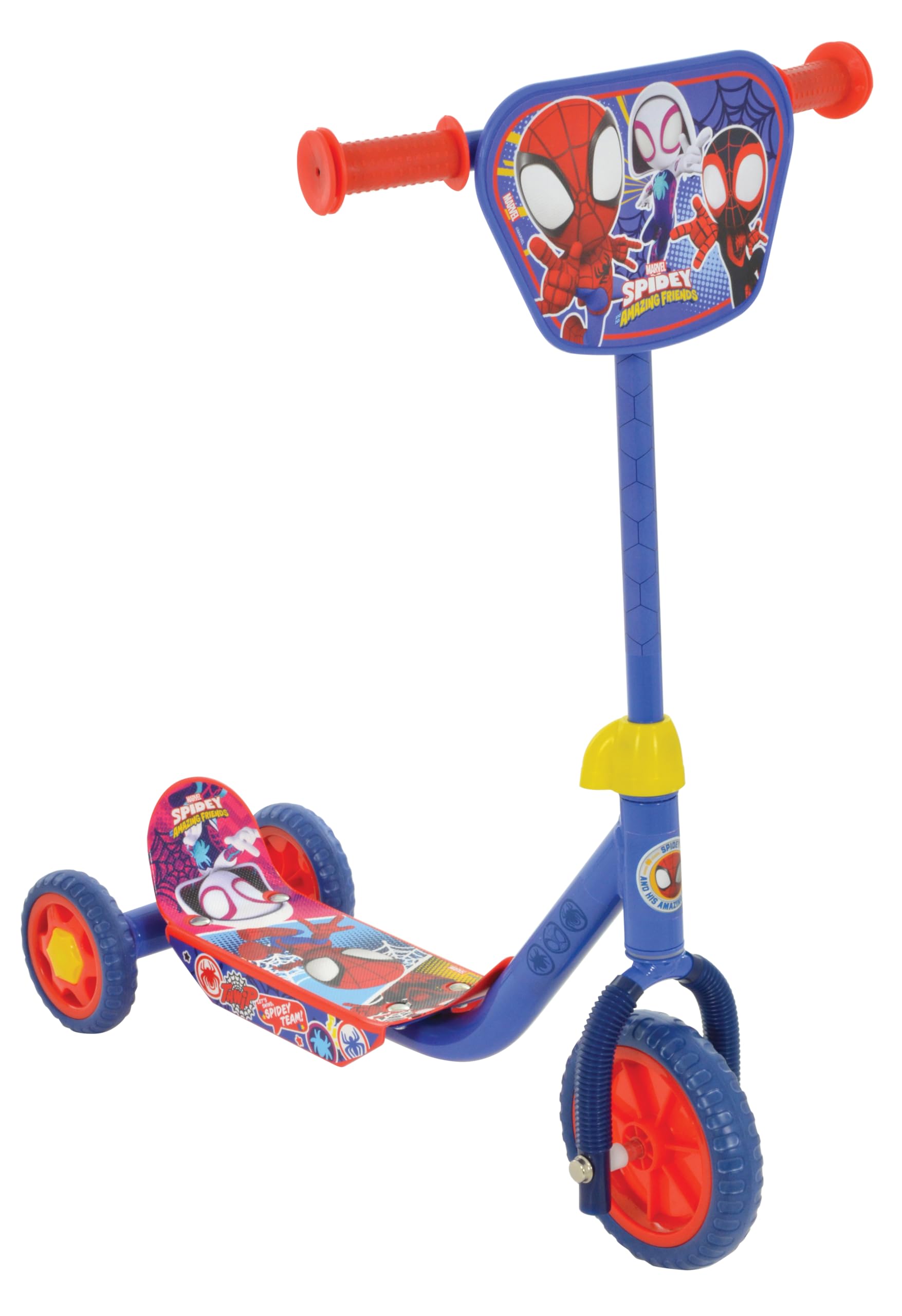 Spidey Tri Scooter for Kids | Deluxe Edition Officially Licensed with Exciting Decals | Sturdy Steel Frame Puncture-Proof Tyres | Adjustable Handlebar Height | Age 3+ Years