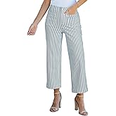 luvamia Striped Jeans for Women Trendy High Waisted Cropped Wide Leg Pants Stretchy Denim Patch Pocket Pinstripe Pants