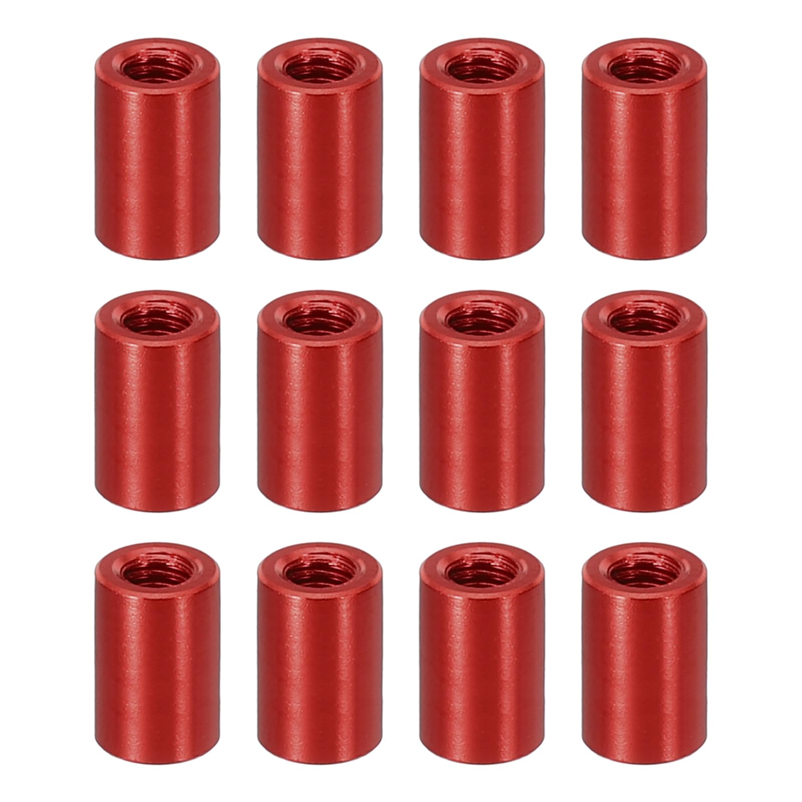 PATIKIL 12pcs M3 Metal Threaded Standoff Spacer Nuts, Round Aluminum Spacers Female Coupling Screws, 1/8" ID x 3/16" OD, Red, (8mm L)