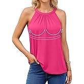 V FOR CITY Women's Halter Tank Top with Built in Bra Flowy Pleated Camisole Top Summer Sleevless Cami Shirt