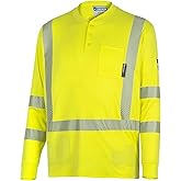 Oberon FR Arc Rated Hi Vis Safety Shirt For Men - Cotton Henley - Flame Resistant & Reflective - 11 Cal - Class 3 - Pocket