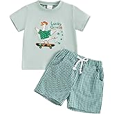 Fiomva Baby St Patricks Day Outfit Boy Girl Striped Short Sleeve T Shirt Tee Jogger Shorts Set Toddler Summer Clothes