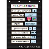 AUVCAS 10-Pocket Standard Pocket Chart for Classroom &amp; Homeschool,Black | Heavy Duty Hanging Design, Fits 3" Sentence Strips &amp; Word Wall Cards, Ideal for Small Groups, Teacher Supplies, 43"H&times;28"W