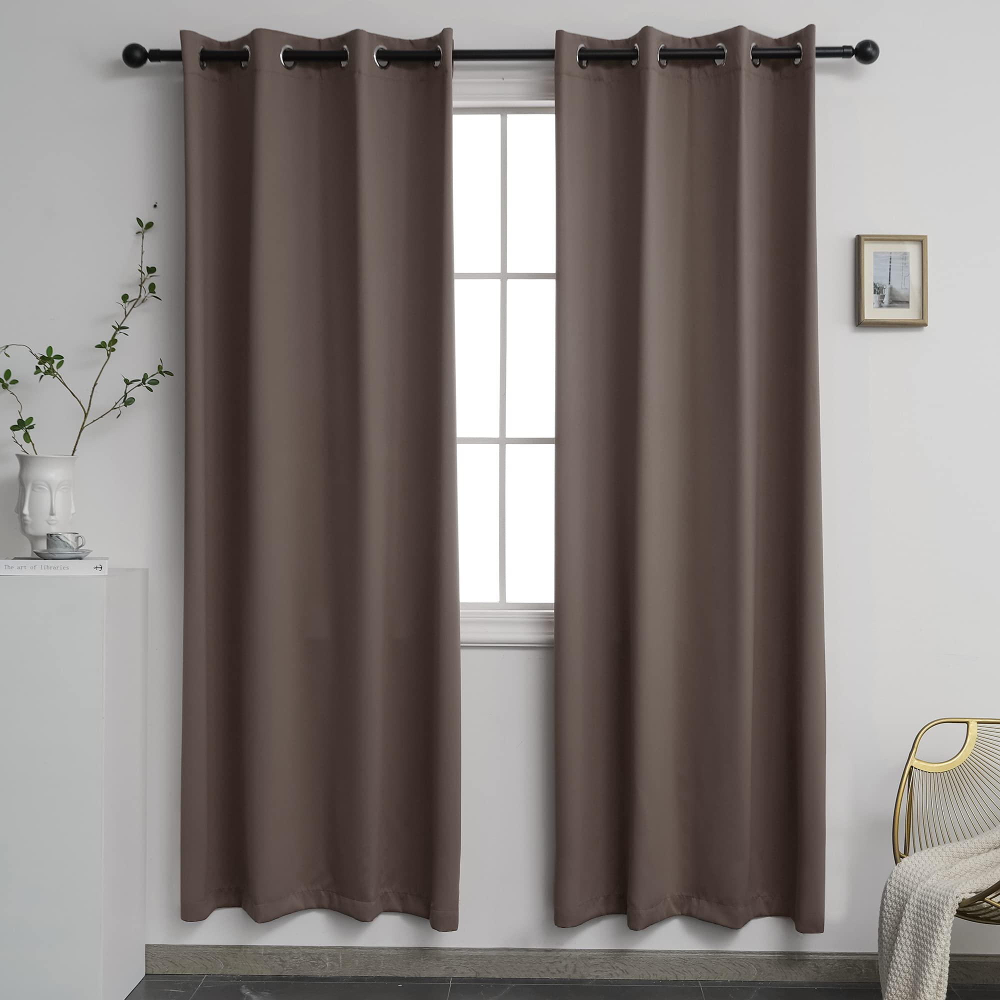 YGO 99 Blackout Curtains 2 Panels Thermal Insulated Solid Grommet Draperies Set Room Darkening Panels for Living Room Bedroom Nursery Home Theaters W52 X L95 per Panel Coffee