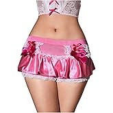 OYOANGLE Women's Cute Bow Tie Satin Panty Ruffle Boyshorts Lace Trim Lingerie Sexy Silky Briefs Underwear