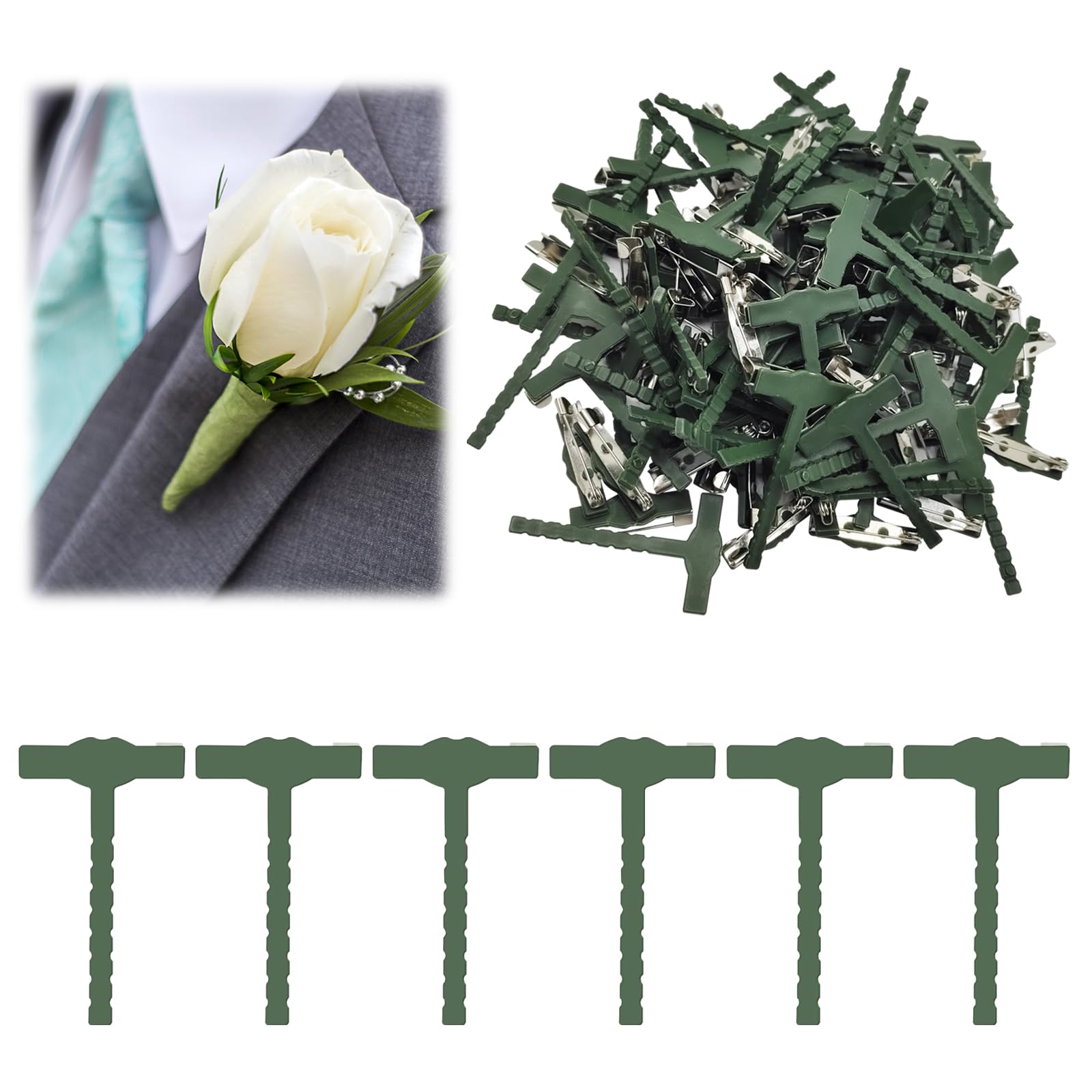 Photo 1 of 90PCS Triangle T Plastic Brooch, Green Delicate Small Safety Pin for Wedding DIY, Boutonniere Pins Supplies Safety Tools Supplies for Clothes Suitable for Wedding