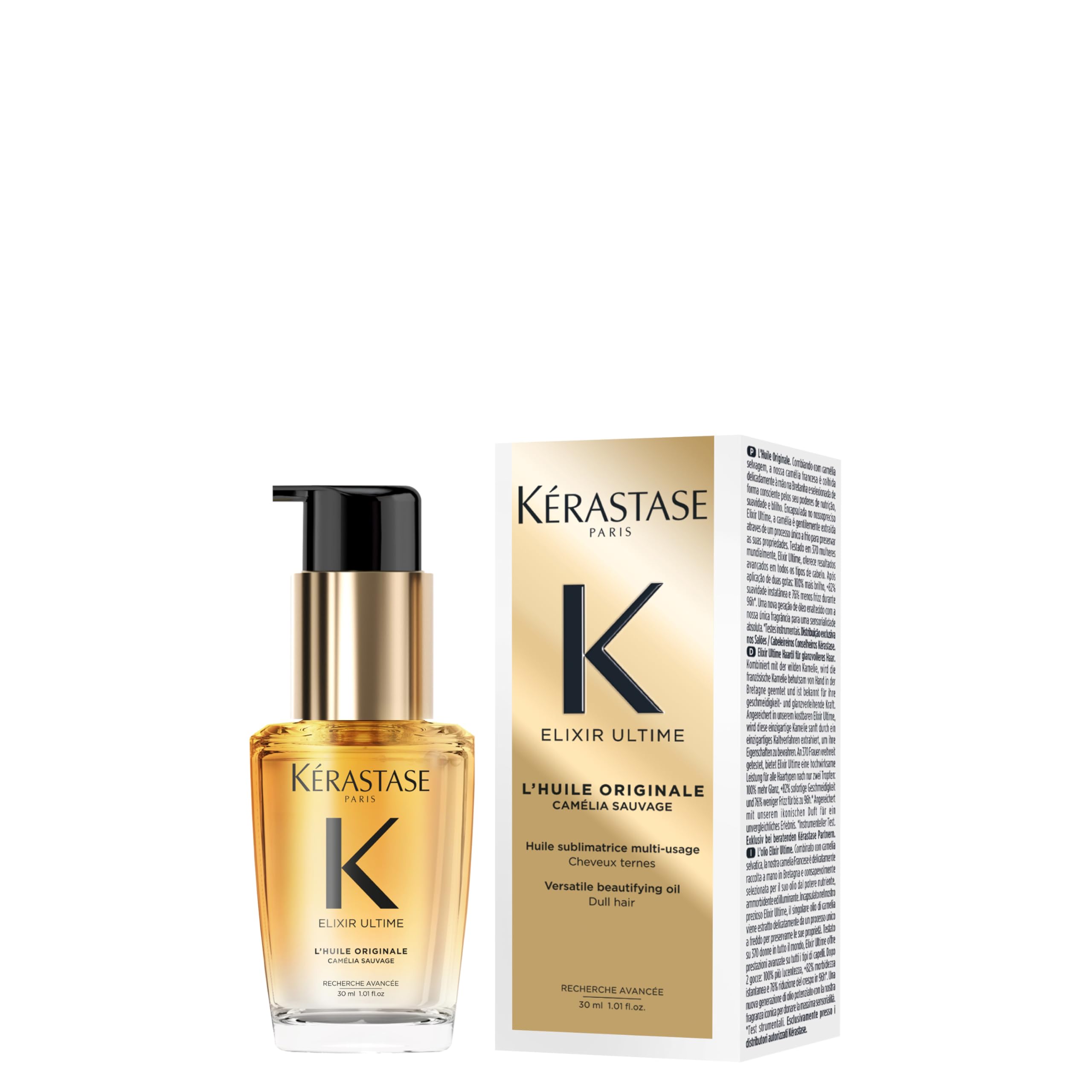 Kérastase Elixir Ultime Hair Oil, Nourishes Dull Hair, For All Hair Types, Strengthens and Protects Hair From Heat, With Argan and Camellia Oil, L'Huile Originale, 30ml