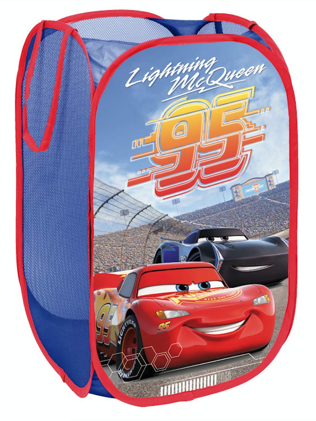 Superdiver - Lightning McQueen Collapsible Storage Basket - Official Cars Disney Pixar License - Ideal for Toys & Clothes - 14x14x23 inches - Easy to Use & Foldable - Perfect for Kids.