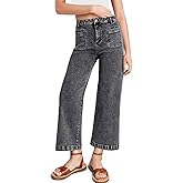 Astylish Womens Jeans Wide Leg High Waisted Stretchy Straight Leg Jeans Trendy Ankle Denim Pants with Patch Pocket