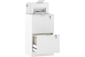 HOMCOM 2 Drawer File Cabinet, Fluted Vertical Filing Cabinet with Lock and Adjustable Hanging Rails for A4 Letter Size Files,