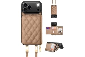 OCASE Compatible with iPhone 17 Pro Crossbody Wallet Case with Card Holder, PU Leather Zipper Handbag Phone Purse with RFID Blocking Kickstand Wrist Strap Lanyard 6.3 Inch, Diamond Check Khaki