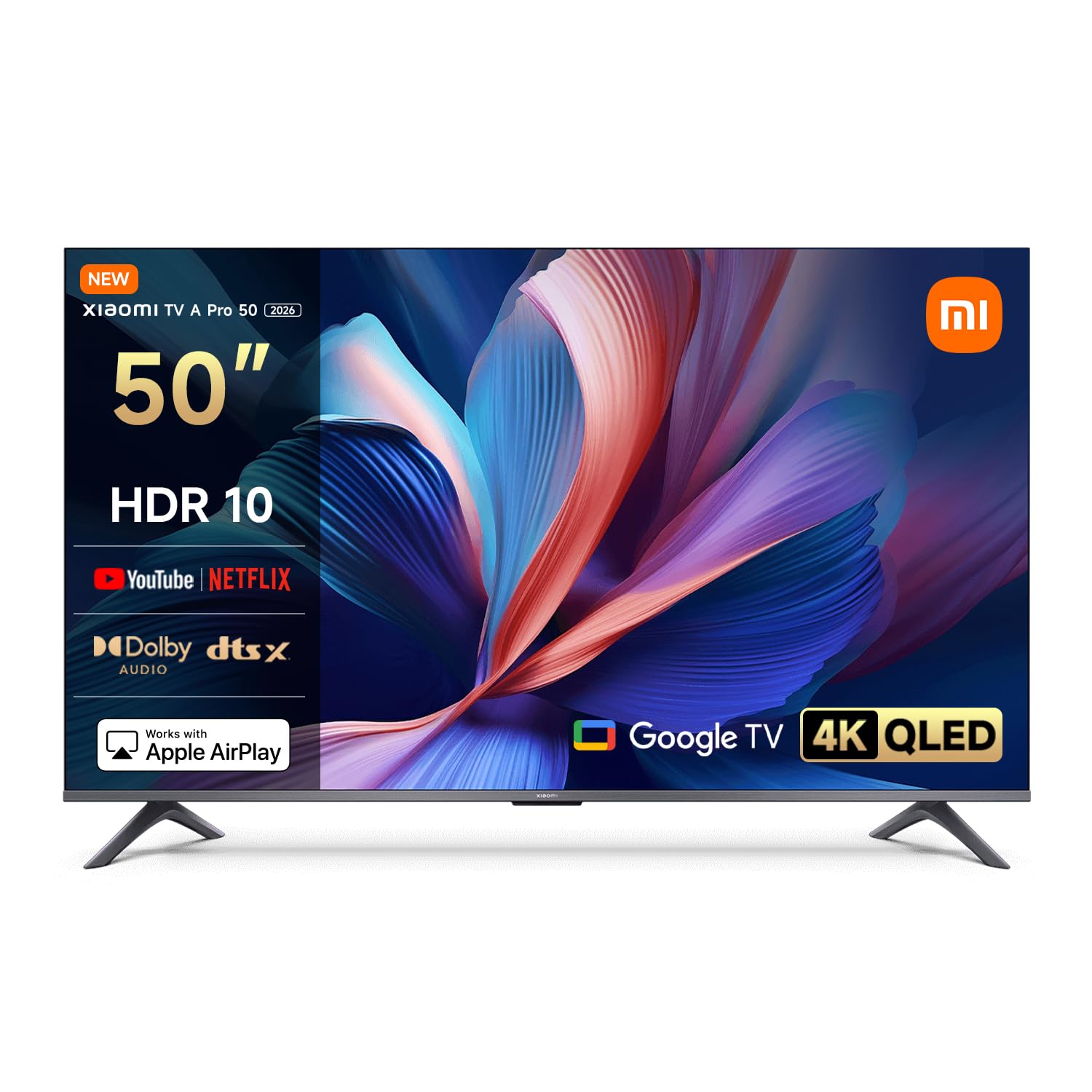 XIAOMI TV A Pro 50, 50 pollici (127 cm), 4K UHD QLED, Smart TV, Google TV, DVB-C/S/S2/T/T2, HDR10, Modalità Game Boost 120Hz, MEMC, Controllo Vocale, 2GB+8GB, Apple Airplay & Google Cast