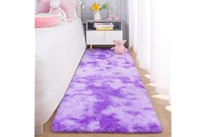 Chicrug Cute Purple Area Rug for Girls Bedroom, 2x6 Feet Fluffy Kids Rug for Room Decor, Shag Soft Dorm Playroom Rug, Bedside Rug for Baby Nursery Room