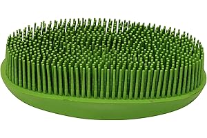 Grewal Equestrian Oval Face Grooming & Bathing Curry Brush for Horses, Dogs, Cats, & Other Pets - Very Soft Bristles (Lime Green)