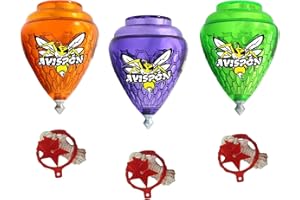 3 Pack Durable Plastic Spin Tops Metal Tip Made in Mexico - Trompo Mexicano Plastico Durable & Punta de Metal (Pack of 3 Asso